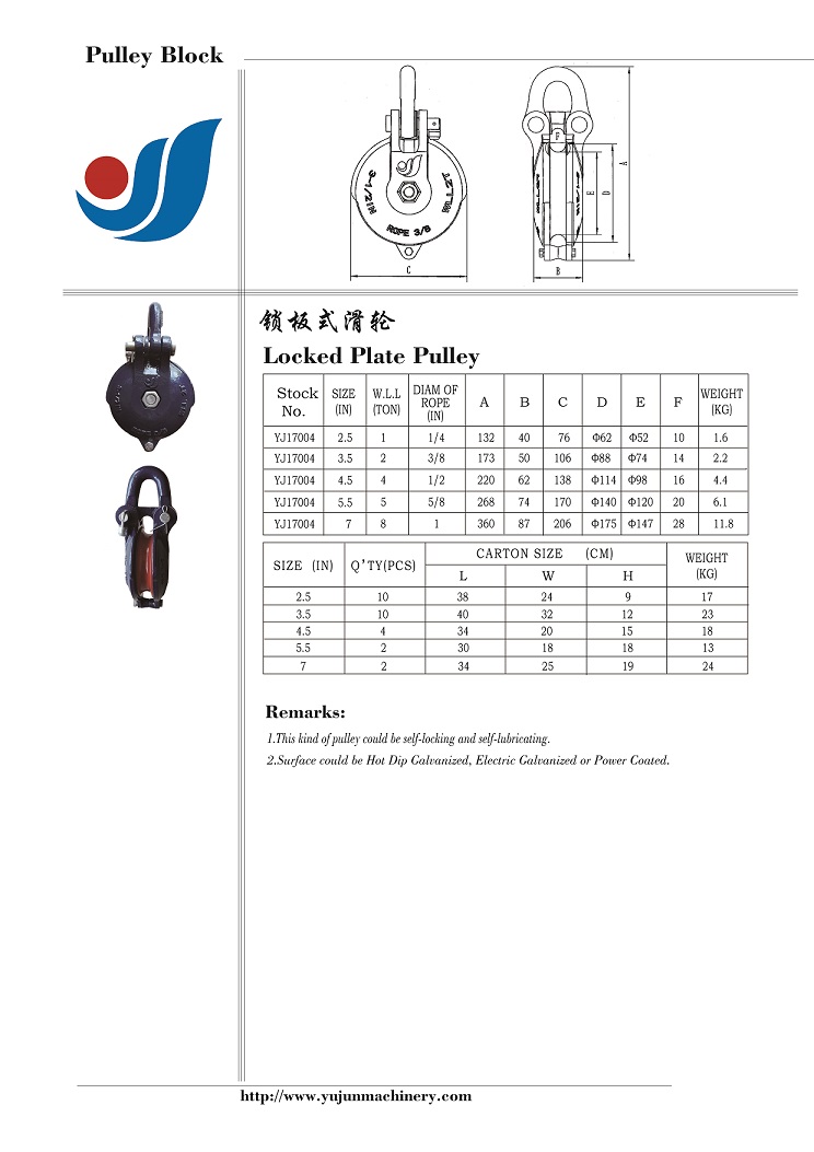 热镀锌/喷塑自锁板式开口钢丝绳滑轮