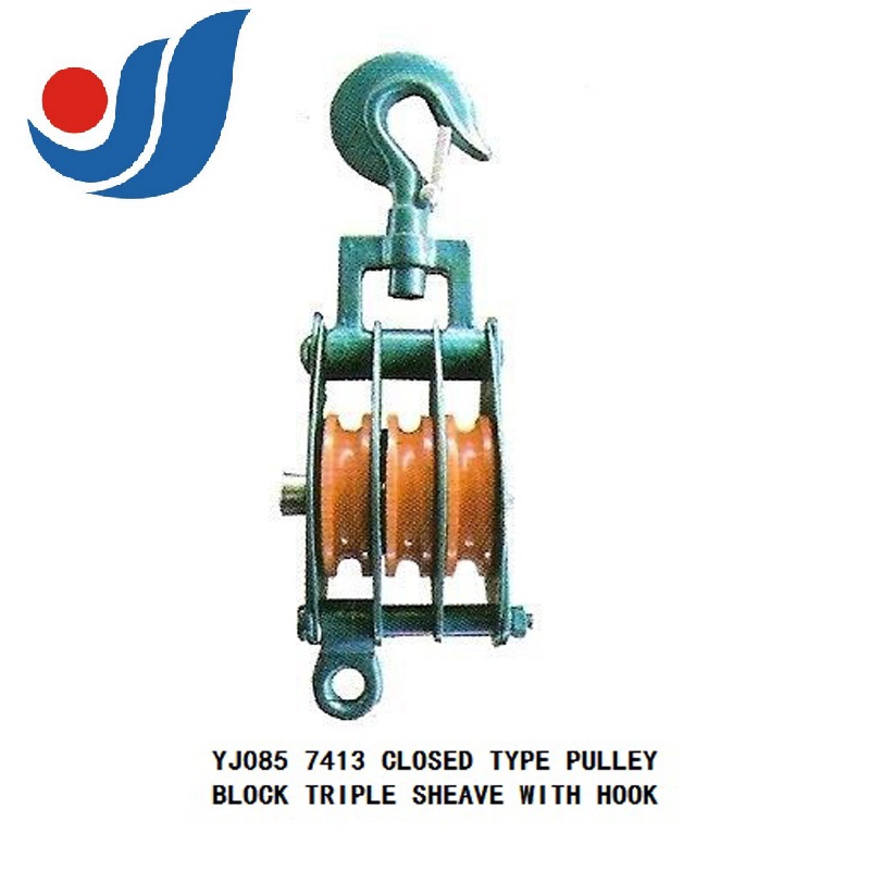 YJ085 7413 CLOSED TYPE PULLEY BLOCK TRIPLE SHEAVE WITH HOOK